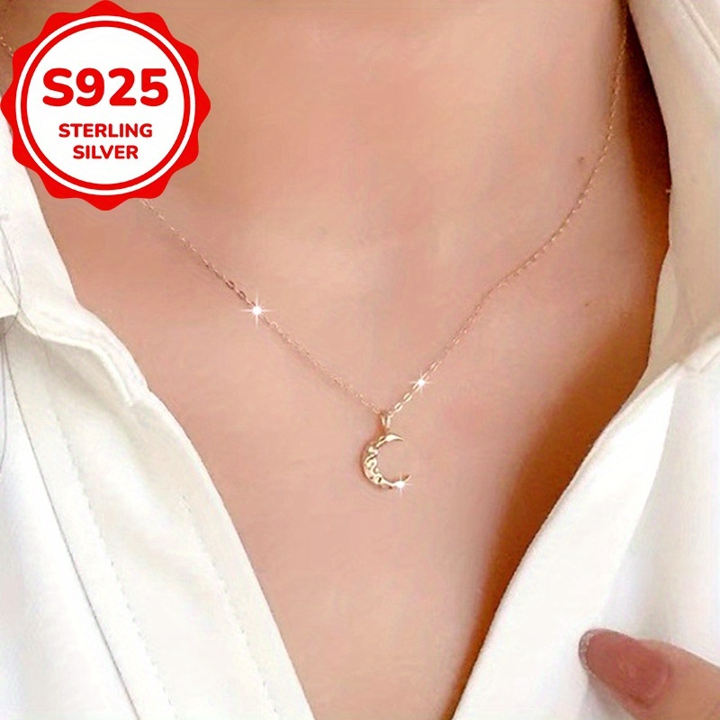 S925 Sterling Silver Ripple Effect Moon Necklace — Delicate Everyday Wear
